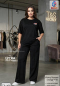 **Women’s Black Lycra Viscose 2-Piece Lounge Suit – Flowy Trouser Set**