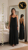 **Women’s Black Silk Maxi Nightdress – Elegant & Comfortable Sleepwear**